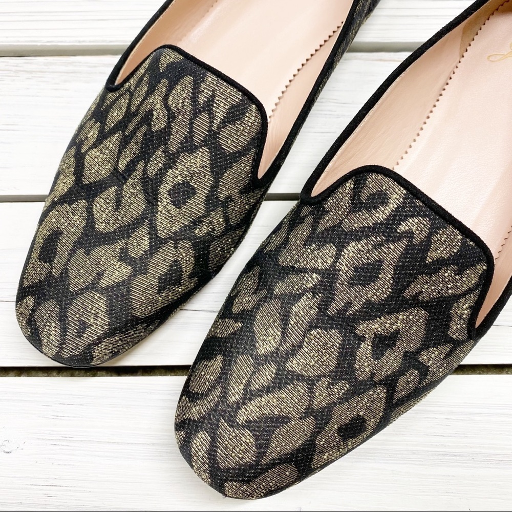 J. Crew Metallic Leopard Jacquard Smoking Flat Loafers Shoes 6.5 - Picture 7 of 11